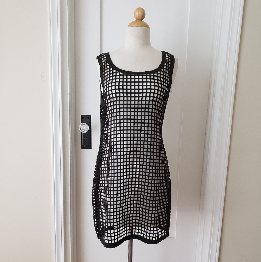 Two piece black and white mesh dress